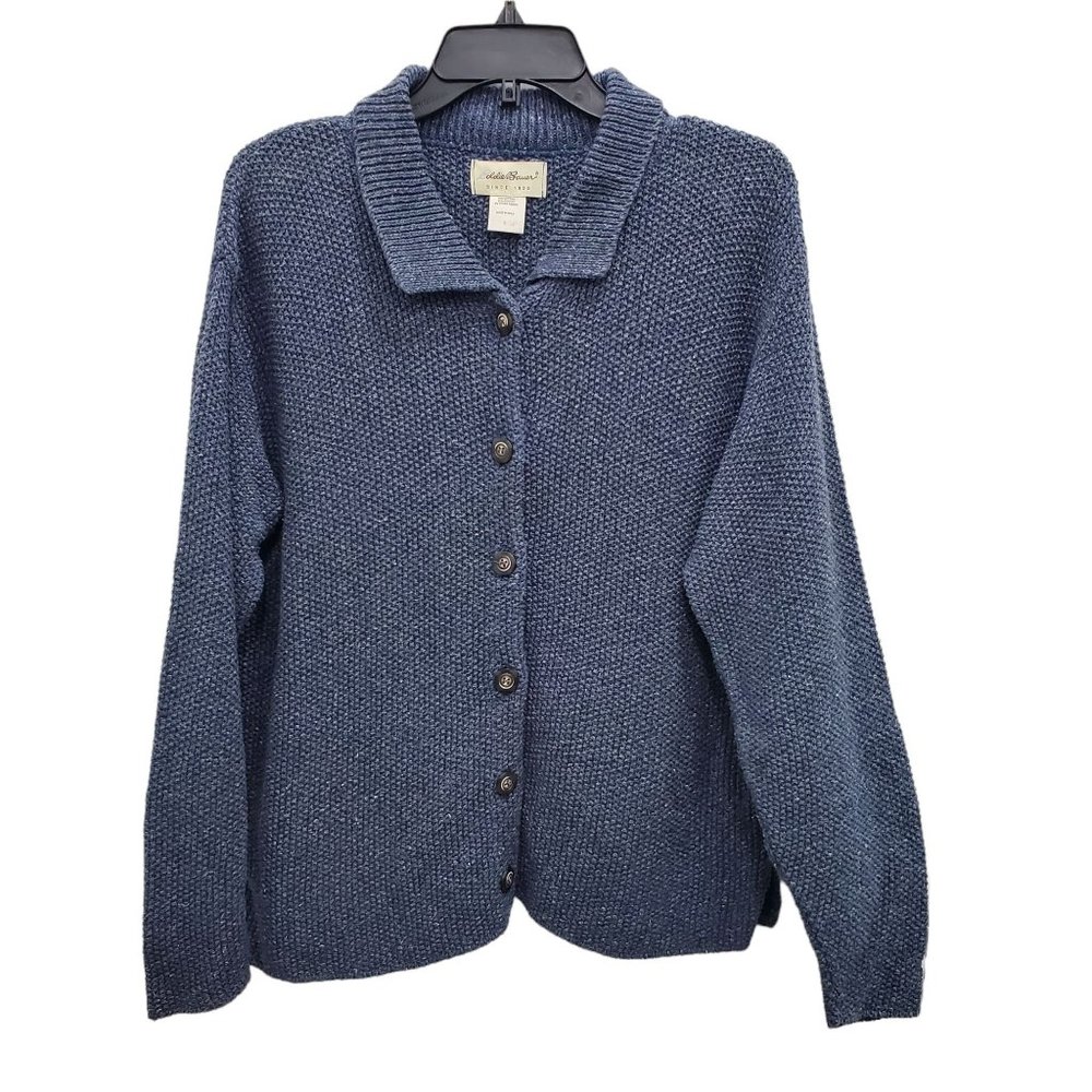Eddie Bauer Navy Blue Button-Front Knit Cardigan